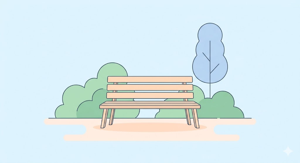 A minimalist scene of a single empty bench under a spotlight, symbolizing isolation and perceived rejection