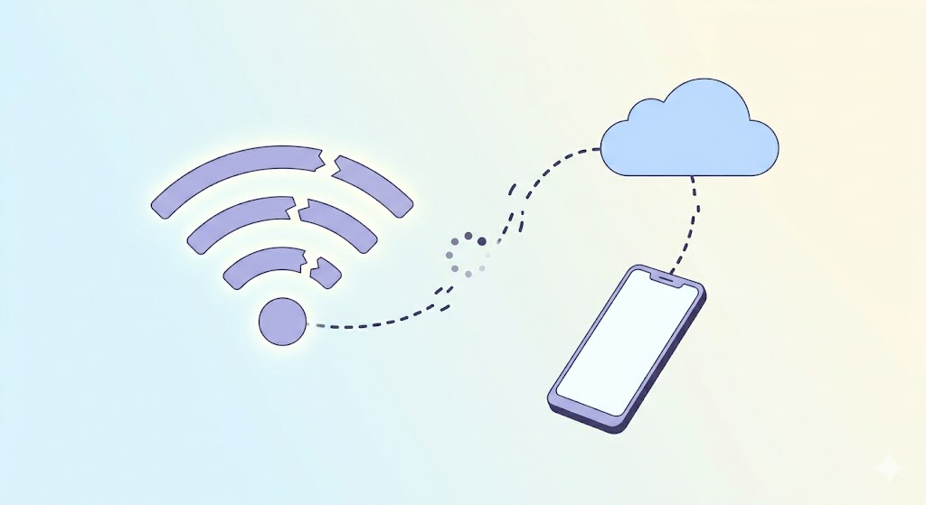 A minimalist illustration showing a series of broken lines leading toward a single, bright focal point