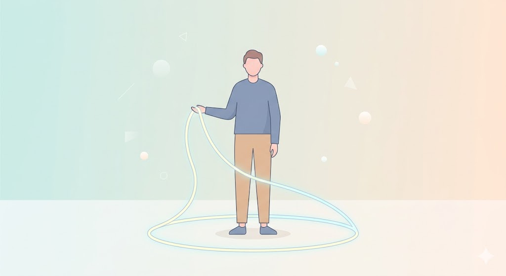 Minimalist illustration of a person creating a safe personal space with a glowing line