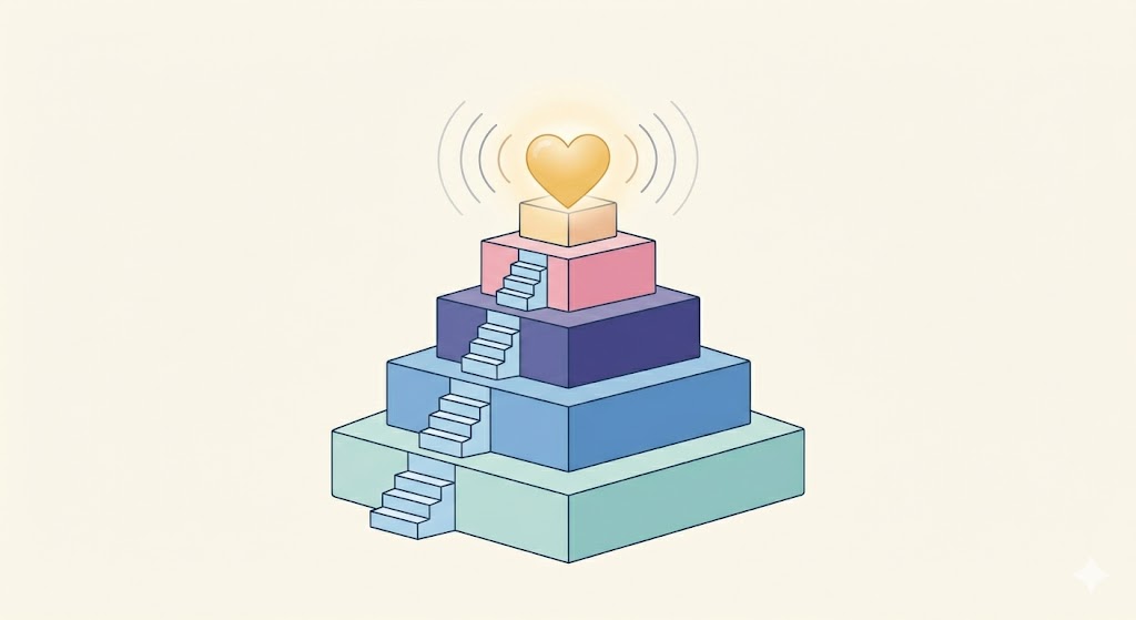 A conceptual pyramid showing levels of emotional sharing from light to deep