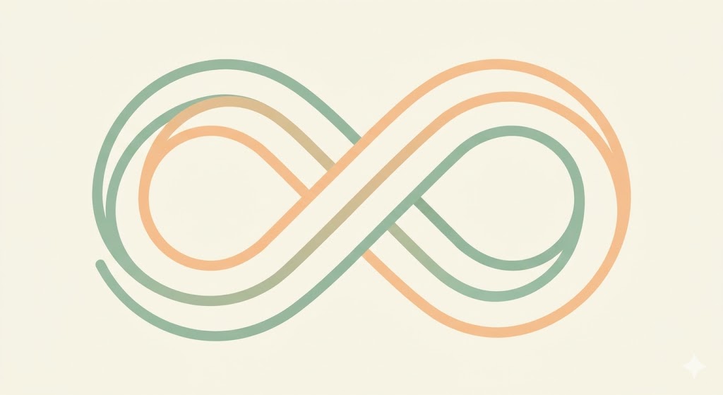 Simple minimalist conceptual illustration of an infinite loop or circular path that never ends.
