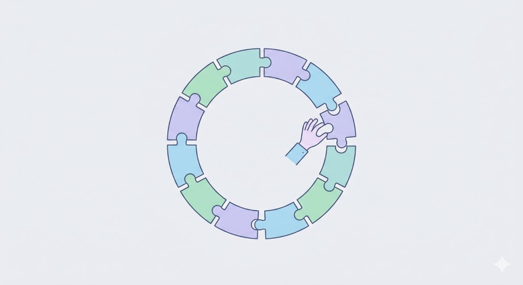 Minimalist conceptual illustration of an infinite loop versus a straight line
